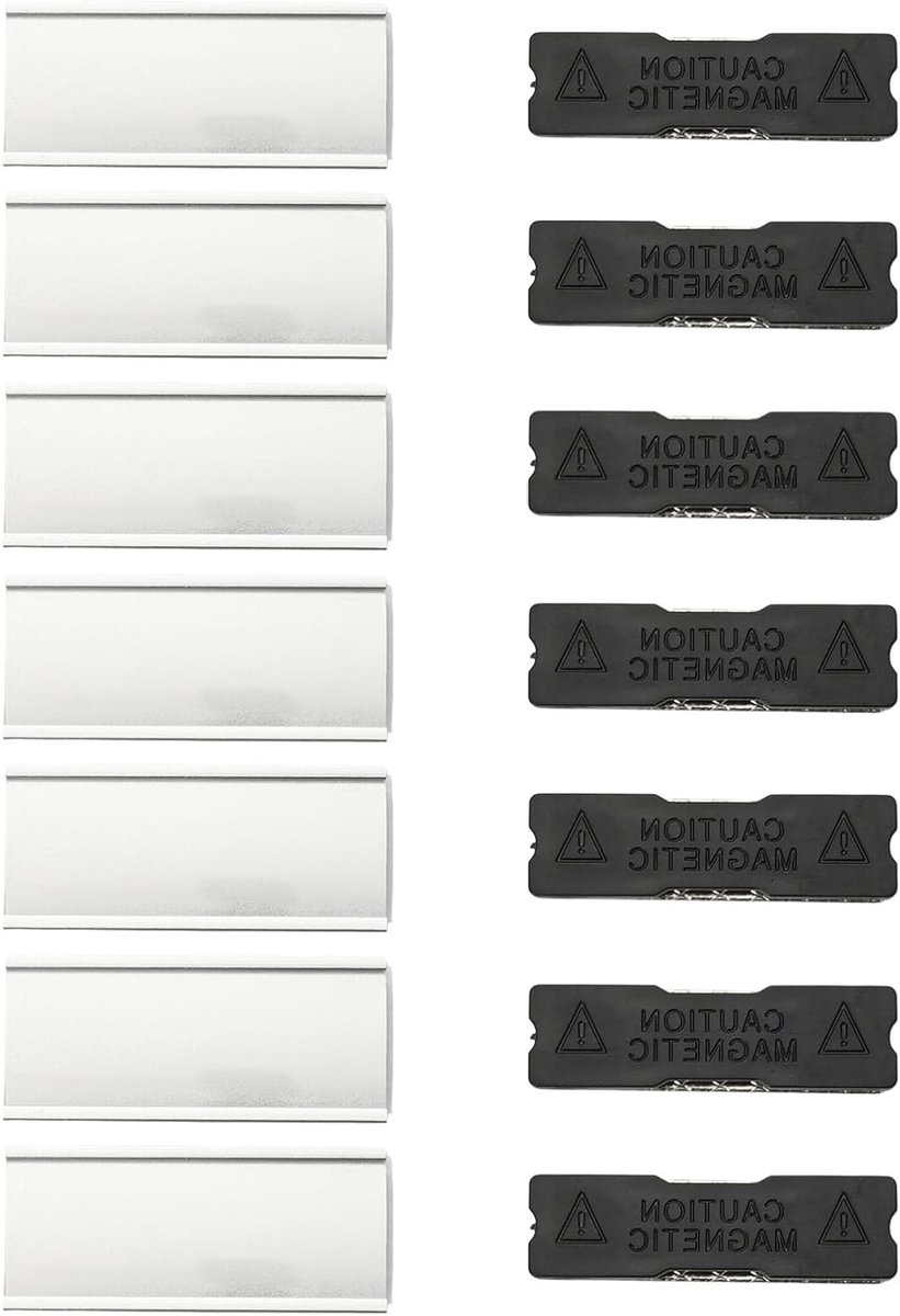 Set van 7 Magnetische Naamborden van Aluminium voor Kleding met Dubbele Magneten, 72 x 32 mm, Ideaal voor Bedrijven en Evenementen