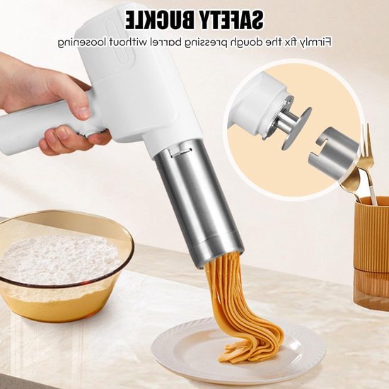 Draagbare Elektrische Pastamaker, Oplaadbare 2000 mAh Machine met 5 Persmallen voor Zelfgemaakte Pasta en Spaghetti — afbeelding 2