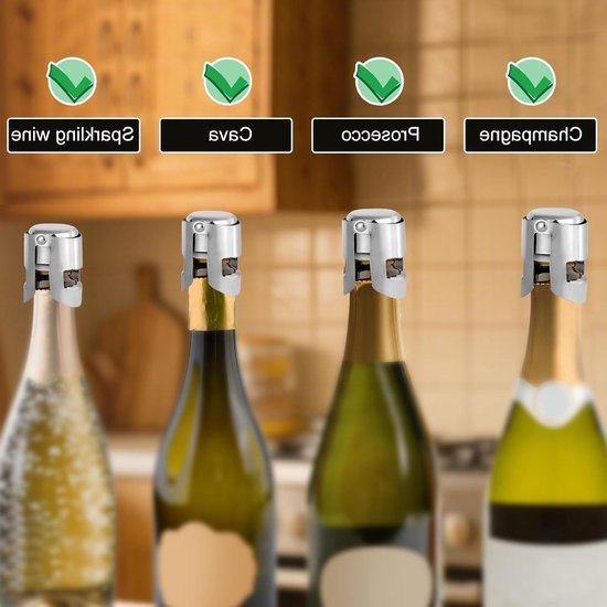 Set van 2 RVS Champagne Stoppen, Herbruikbare Levenslange Sluitingen voor Prosecco en Cava, Lekvrije Doppen voor Verse Bubbels — afbeelding 4