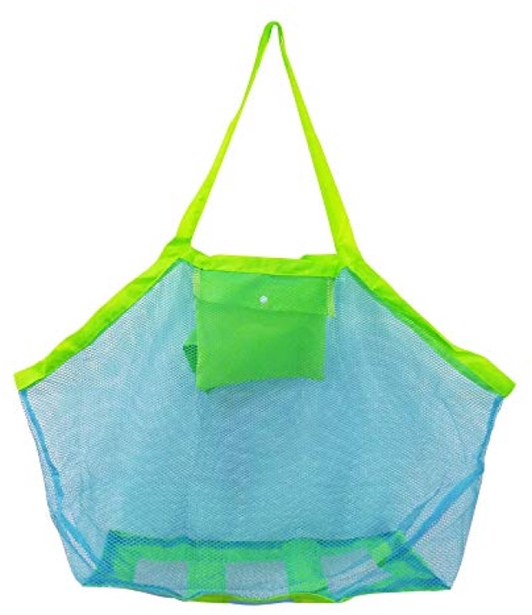 Grote mesh strandtas - Blauw - 45 x 30 x 45 cm - Met rits - Voor speelgoed, zand, natte handdoeken en zwemspullen
