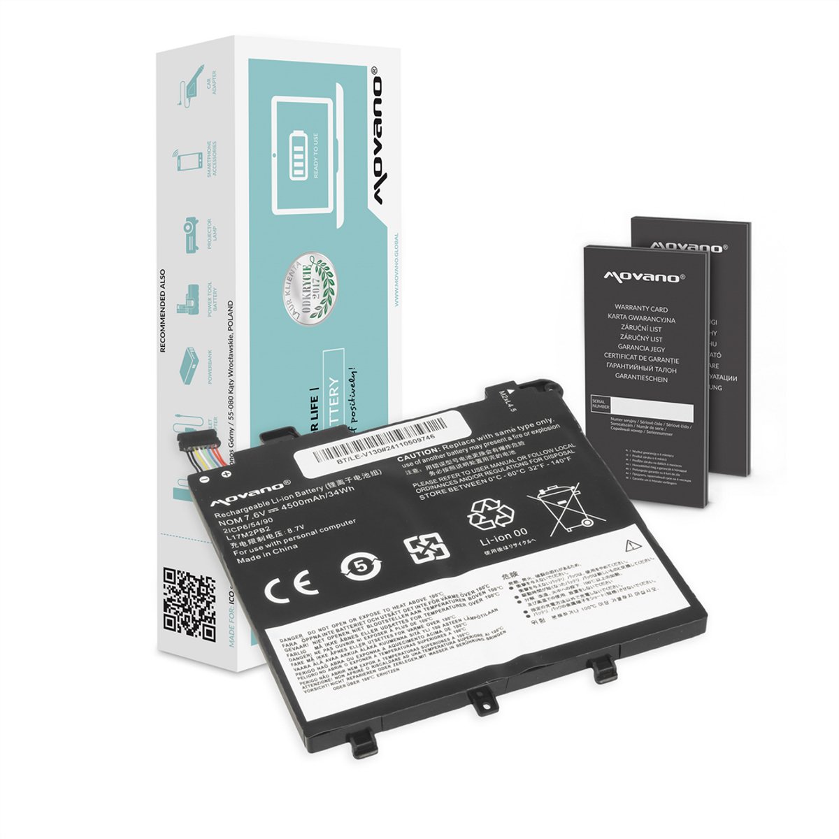 Movano Serie - Laptopbatterij - Voor Lenovo V130-14IGM V330-14ARR - Hoge Capaciteit - Li-Ion - Veiligheidskenmerken