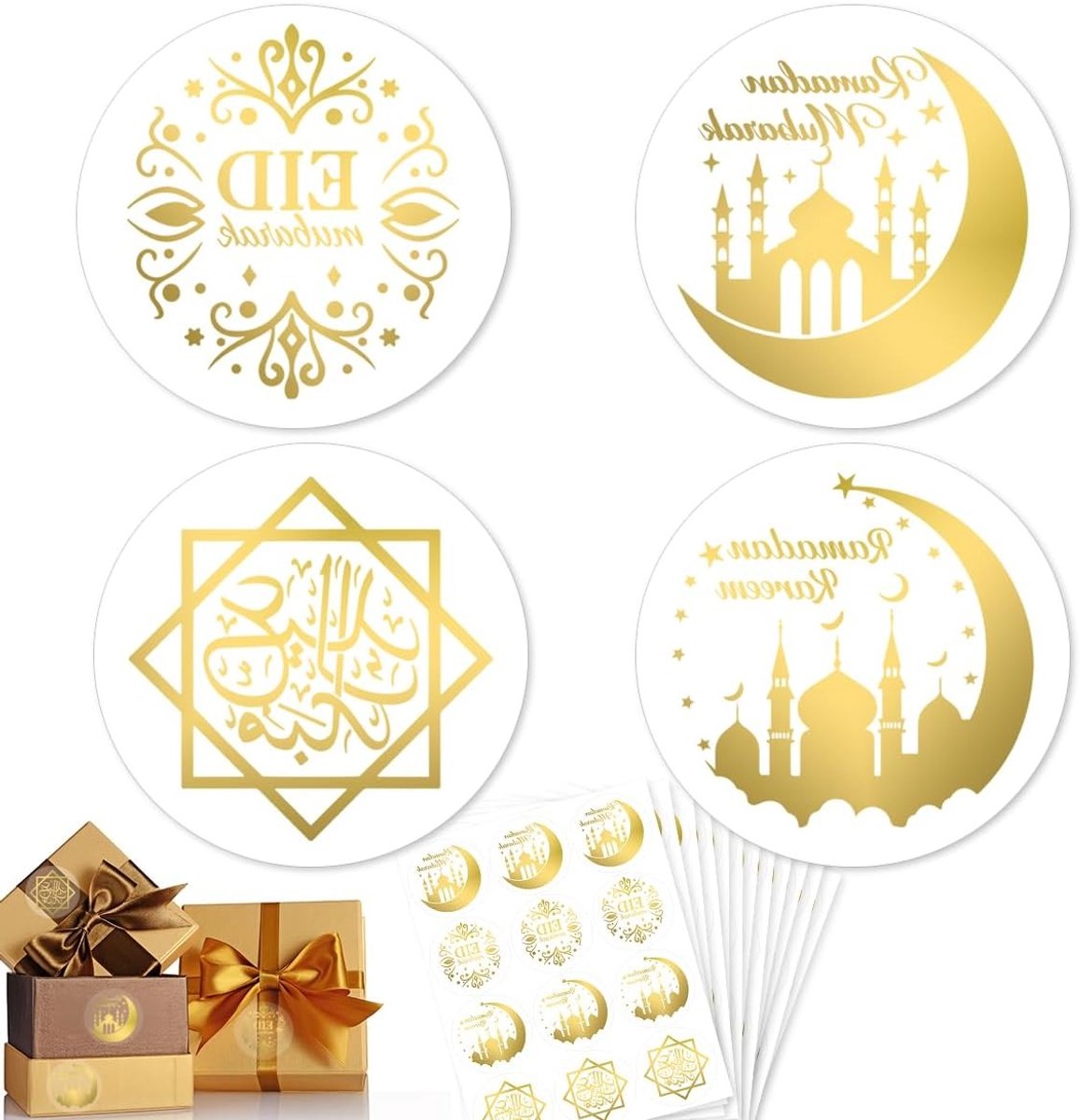Eid Mubarak Stickers 144 stuks, 3.5 cm Ramadan Decoratie, Cadeauverpakking en Feestartikelen voor Moslims