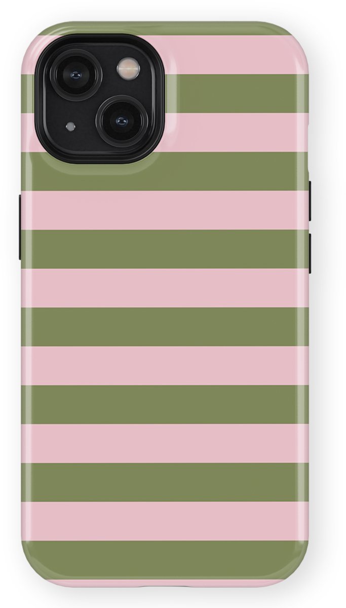 DripCase Hoesje met strepen geschikt voor iPhone 15 | Studio Stripes | Magnetisch Opladen | 2-in-1 Ontwerp | Gestreepte Case geschikt voor iPhone 15 Olive Blush