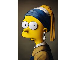 K&C Art (Canvas schilderij) 80x120cm | Meisje met de parel in The Simpsons stijl - portret - grappig - humor - modern - kunst | Woonkamer - slaapkamer - hal - kantoor | Foto schilderij print op canvas - wanddecoratie - muurdecoratie - wall art