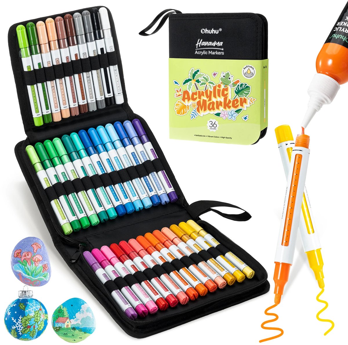 Ohuhu - Hanauma Bullet - Acrylic Paint Markers - Refillable - 36 kleuren