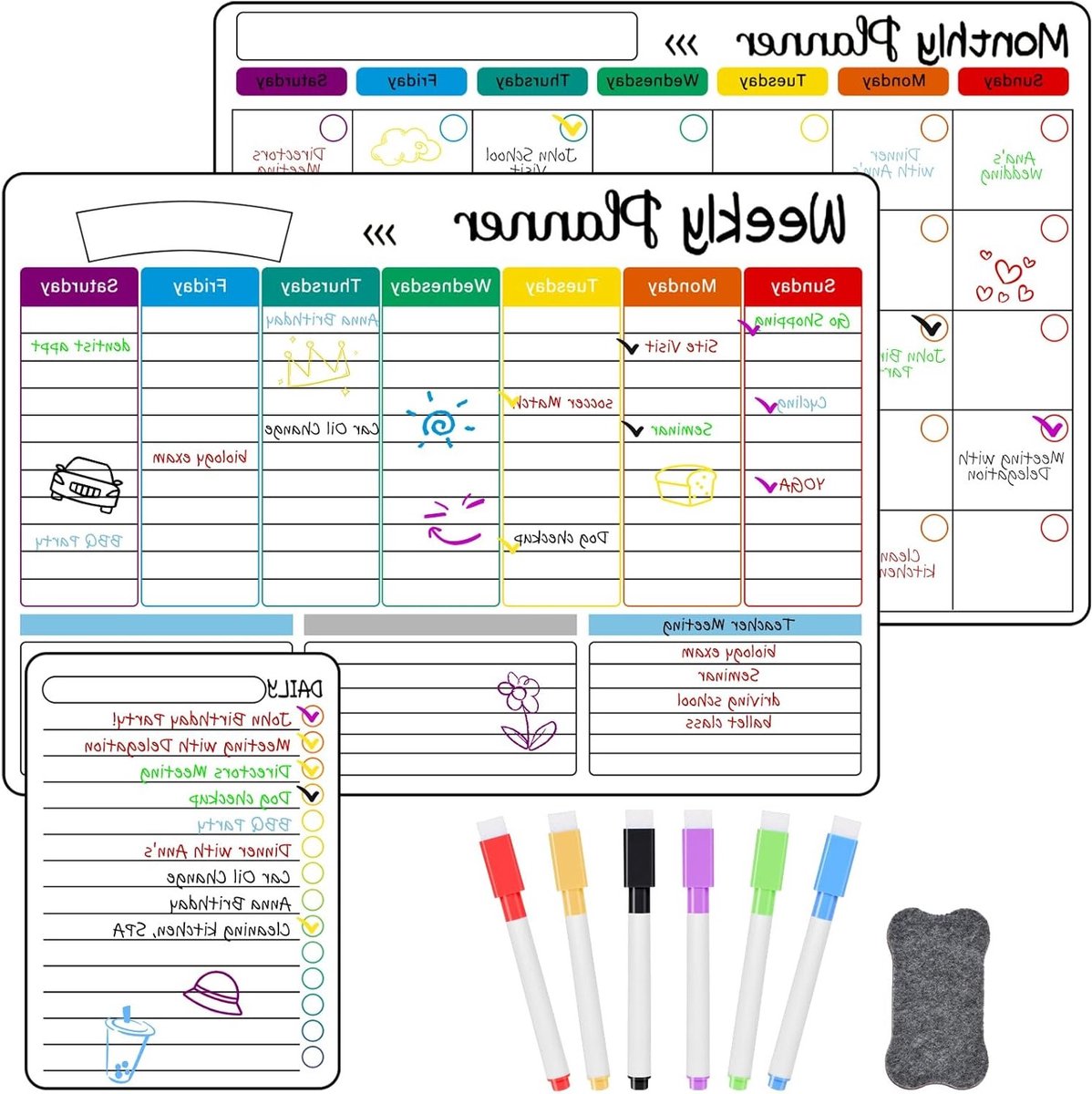 Magnetische Koelkast Kalender, Gezinsweekplanner, A3 Maandplanner met Drooguitwisbare Stiften, Dagelijkse Maaltijdplanner en Takenlijst voor een Georganiseerd Leven