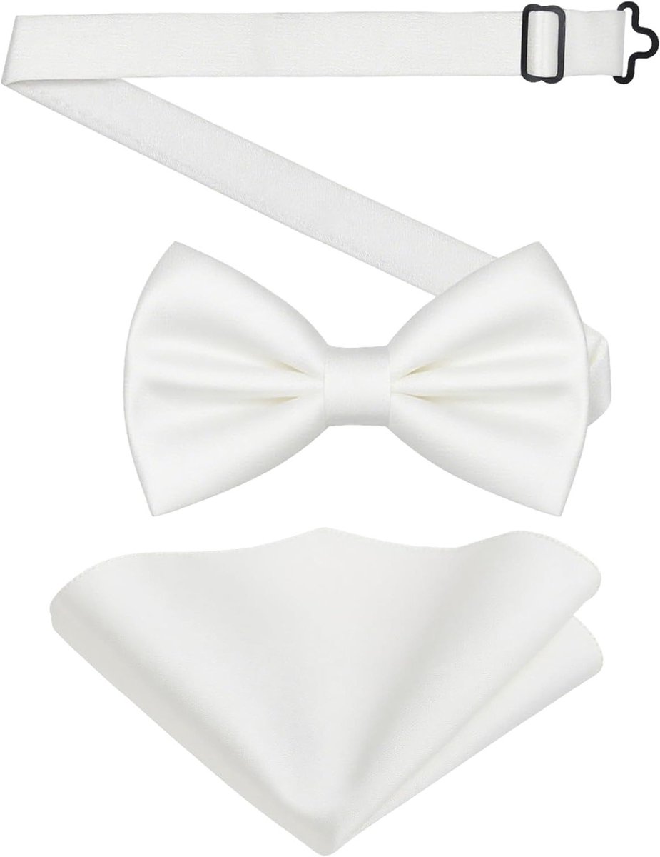 Stijlvolle Strikset voor Mannen, Effen Kleur Vooraf Gestrikte Strik met Zakdoek, Verstelbare Satijnen Tuxedo Strik voor Feestelijke Gelegenheden