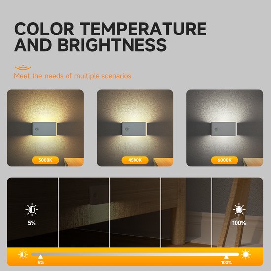 Epochglo Nachtlampje met Bewegingssensor Set van 8 - USB-C Oplaadbaar - 3 Lichtkleuren - Dimbaar - Magnetische Plakstrip - LED Trapverlichting & Kastverlichting Voor Gangen, Kinderkamers, Slaapkamers, Keuken - Wit van Epochglo — afbeelding 5
