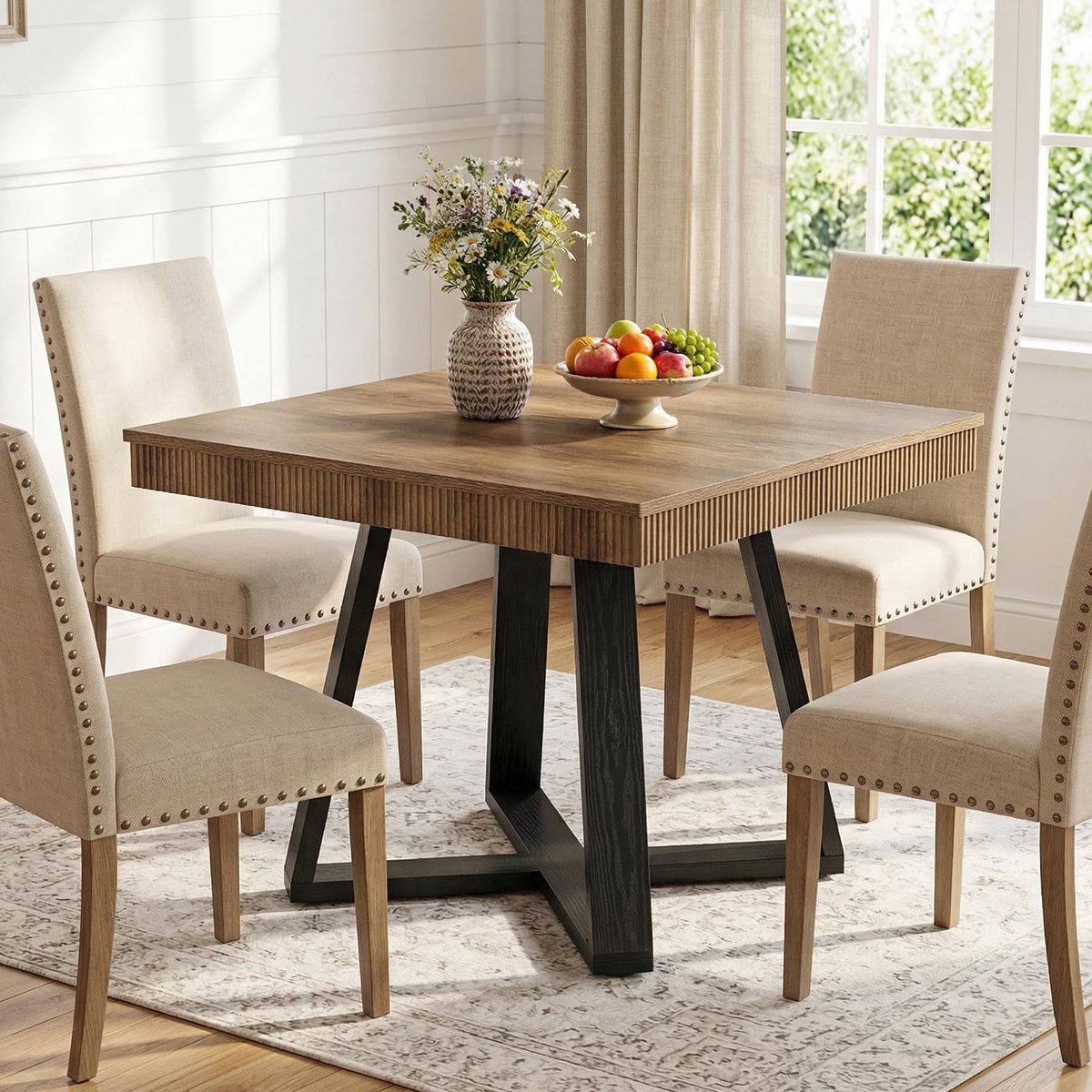 Little Trees LITTLE TREE Rustieke Houten Keukentafel - 80 x 80 x 75 cm - X-vormig onderstel - voor kleine appartementen - Bruinzwart