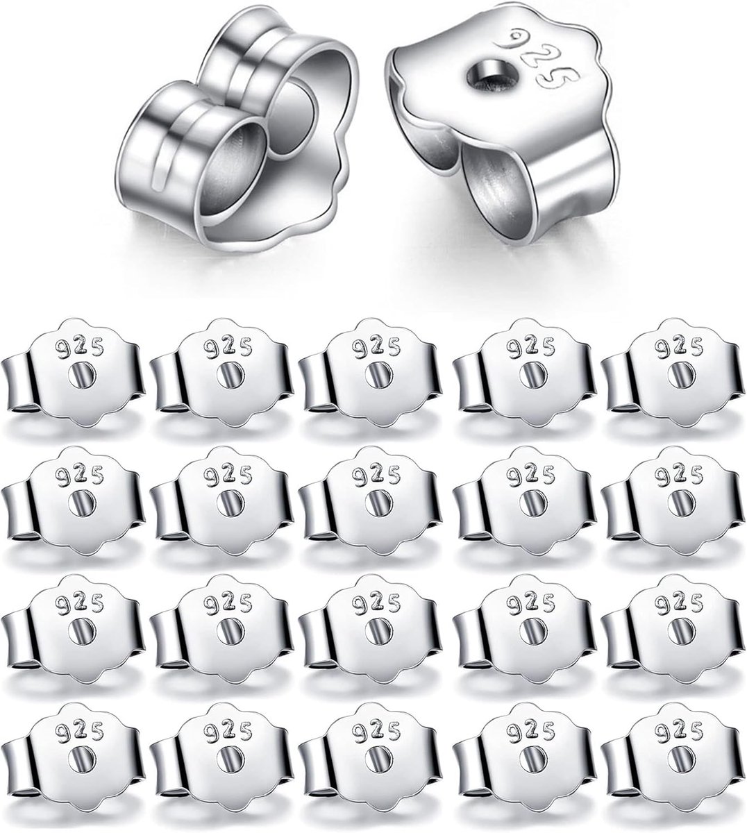 20 stuks oorstekersluitingen van 925 sterling zilver, oorstekers, oorbelsluiting