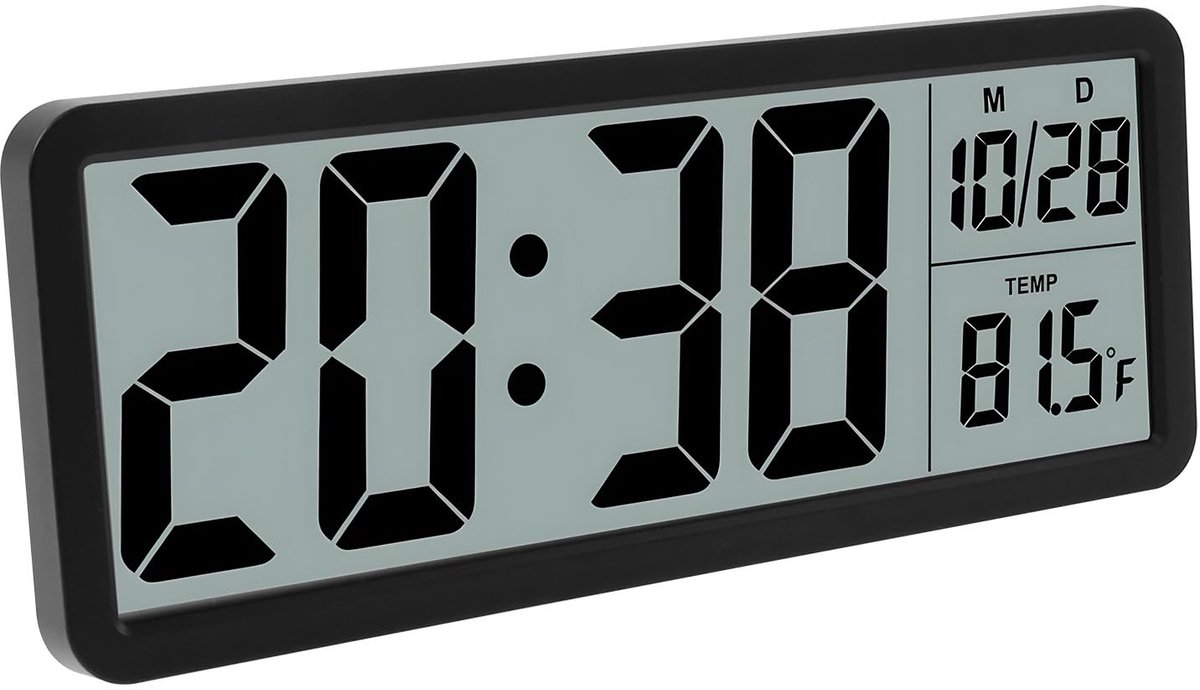 carmdering - Digitale klok - LCD wandklok met groot display - temperatuurweergave en stille werking - voor slaapkamer, bureau en reizen - zwart