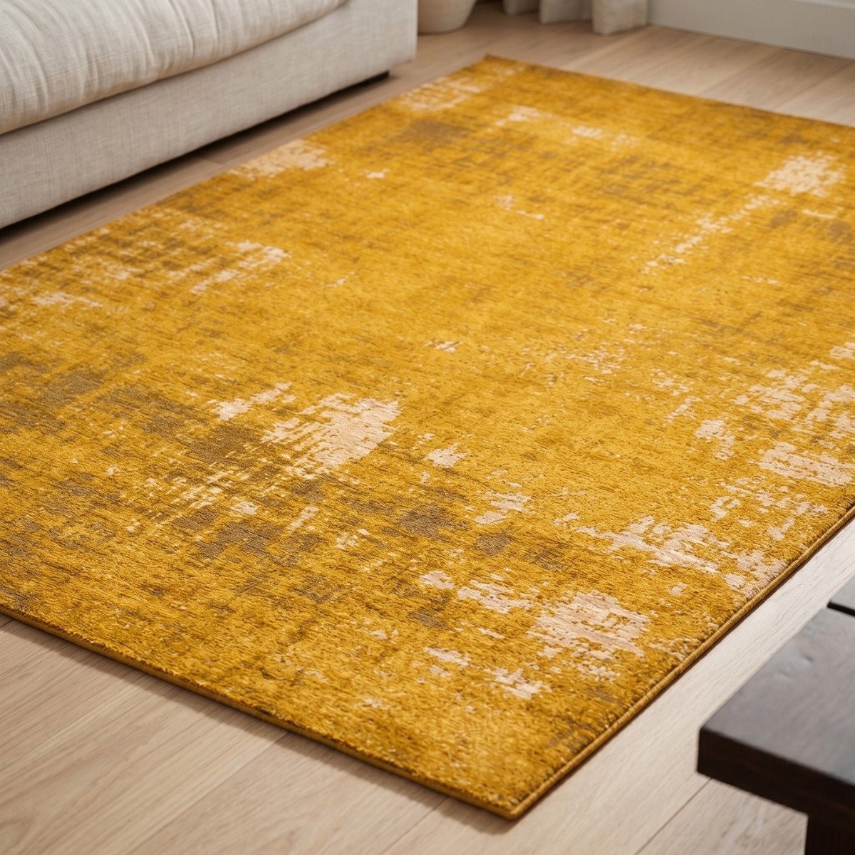 DÉJA Living Vloerkleed 200x200cm - Laagpolig Geel Stof - Ruma