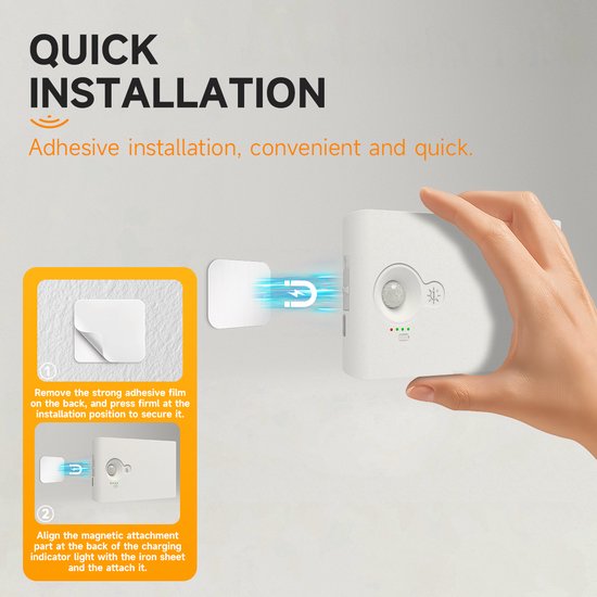 Epochglo Nachtlampje met Bewegingssensor Set van 3 - USB-C Oplaadbaar - 3 Lichtkleuren - Dimbaar - Magnetische Plakstrip - LED Trapverlichting & Kastverlichting Voor Gangen, Kinderkamers, Slaapkamers, Keuken - Wit van Epochglo — afbeelding 3