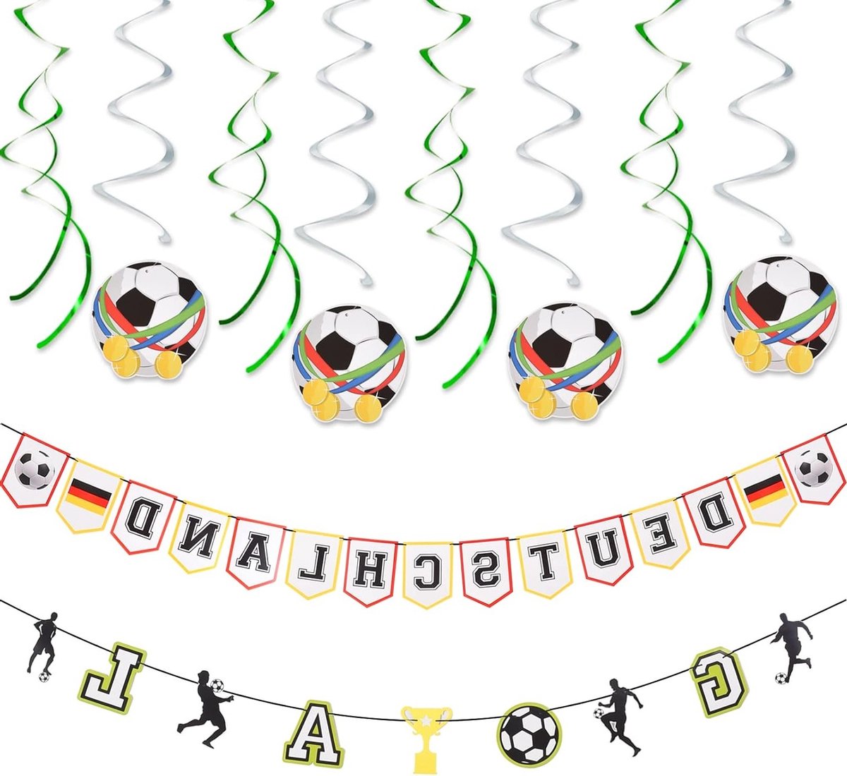 Voetbal Wereldkampioenschap 2022 feestdecoratie set - Duitse vlaggenketting, World Cup garland en 8 voetbal hangdecoraties voor een onvergetelijk verjaardagsfeest in Qatar
