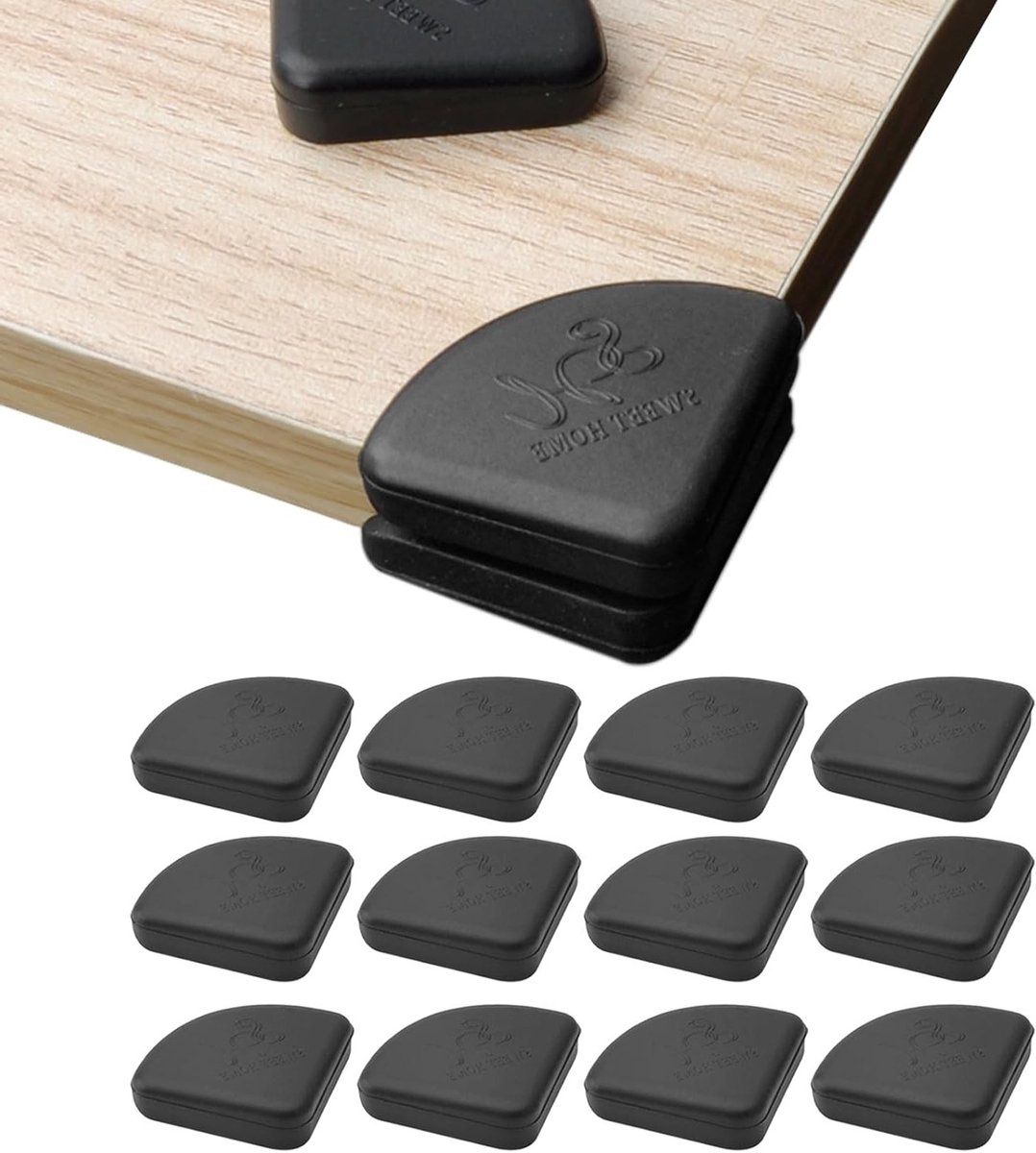 Set van 12 Hoekbeschermers voor Baby's - Zwarte Zelfklevende Siliconen Hoekbescherming voor Tafel en Meubels - Veiligheid en Stootbescherming voor Kinderen