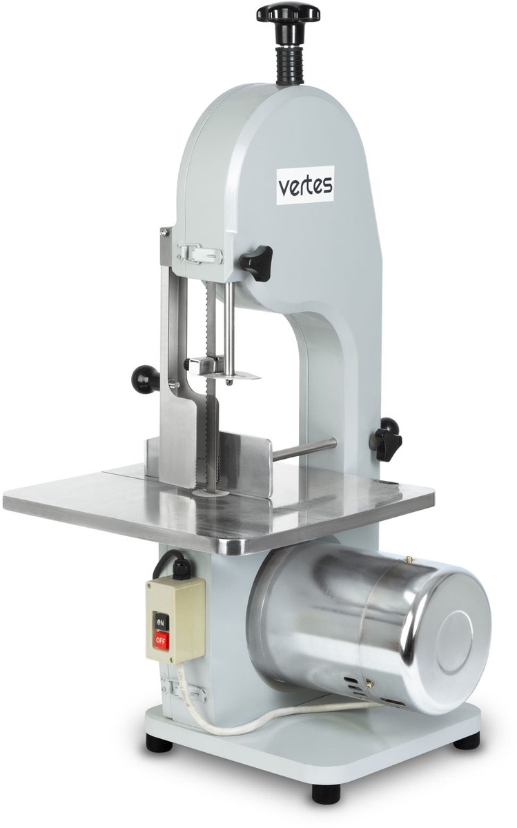 VERTES elektrische botzaag met een vermogen van 750 watt en een roestvrijstalen zaagblad van 1650 mm, professionele botzaag voor de horeca, veiligheidsvoeding, zaaghoogte 210 mm, zaagdikte 4-180 mm