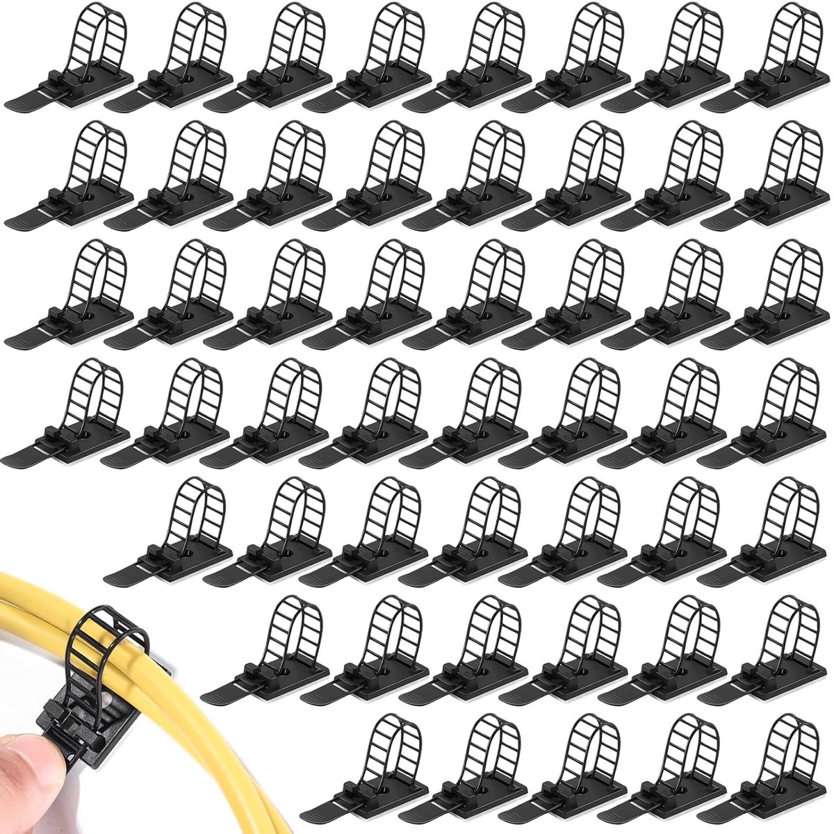 Set van 50 Zelfklevende Kabelclips voor Kabelbeheersing, Kabelbinders en Kabelgeleiding voor Thuis, Kantoor en Werkplaats