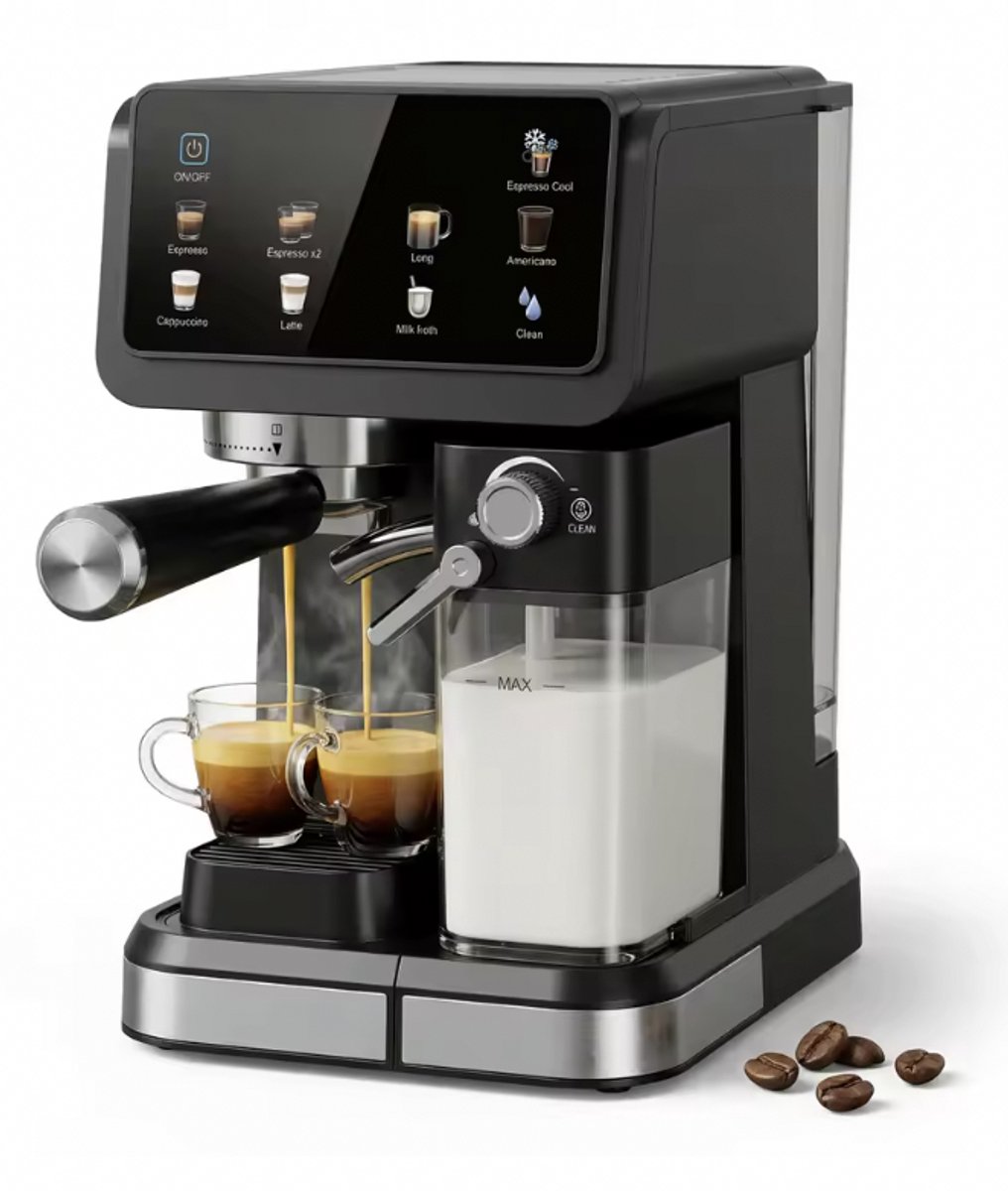 LUMÈ STORE Espressomachine 20 Bar – Koffiemachines – Koffiezetapparaat – Touchscreen – Latte Cappuccino – Zelfreinigend – Zwart — afbeelding 1