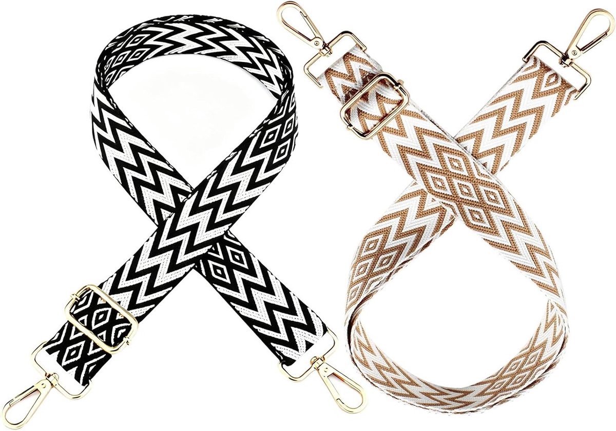 Verstelbare Schouderband 3.8cm Breed, 75-135cm, Zwart en Khaki - Ideaal voor Handtassen, Schoudertassen en Tote Bags