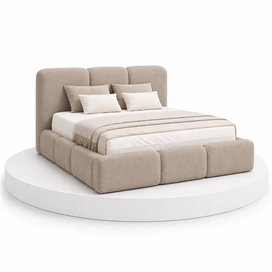 Japandi Bed Hikari - 180x210 Compleet - Boxspring met opbergruimte - Taupe - BalBedden