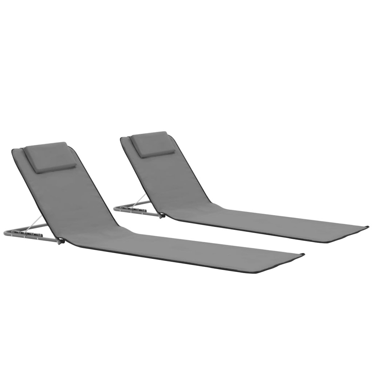 Verstelbare Strandmatten met Rugleuning - Set van 2 - Grijs - Opvouwbaar & Lichtgewicht - UV-bestendig Ligbed voor Strand, Park & Tuin