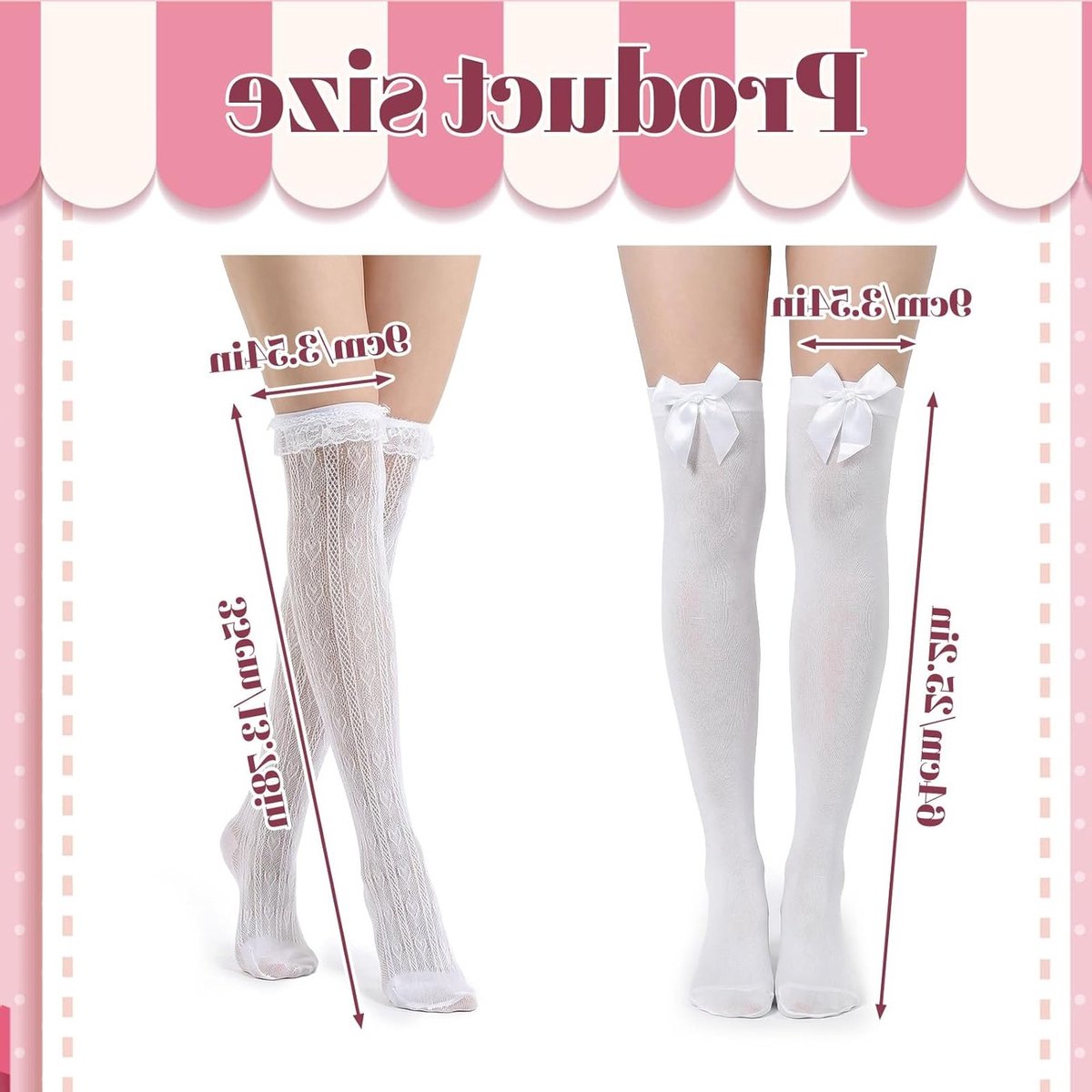 Hoge witte kanten sokken tot boven de knie met strik, elastisch en ademend mesh, perfect voor cosplay en modeaccessoires voor dames