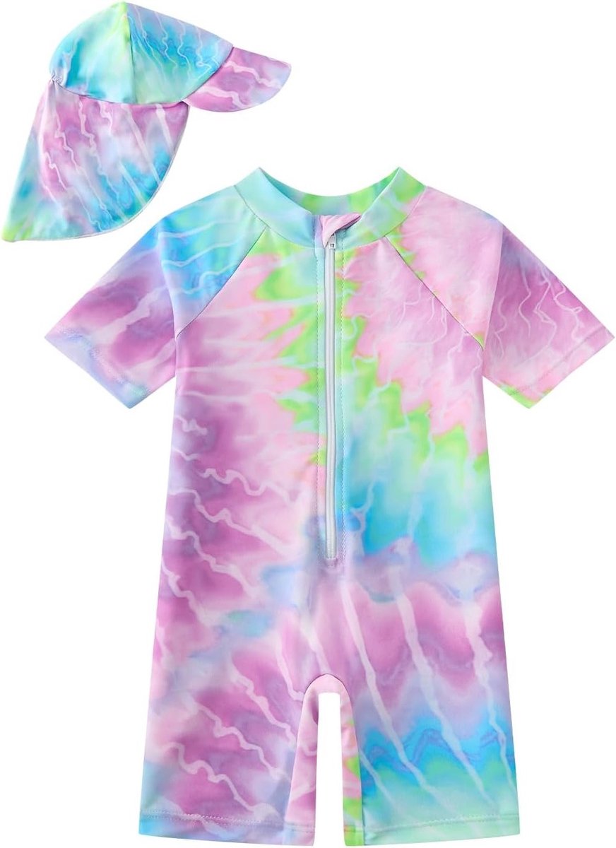 Zomerse Baby Meisjes Badpak met Lange Mouwen en Zonnehoed - UV Bescherming, Comfortabele Zwemkleding voor Kinderen