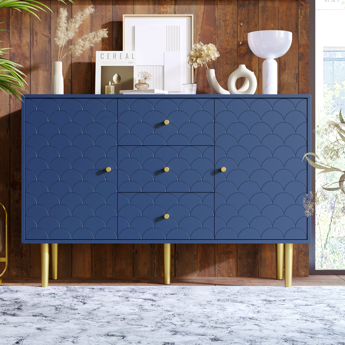 BLACKCOLORS Commode-dressoir met 2 deuren en 3 lades, verstelbare plank, voor woonkamer en slaapkamer, marineblauw, H83/B120/D40 cm