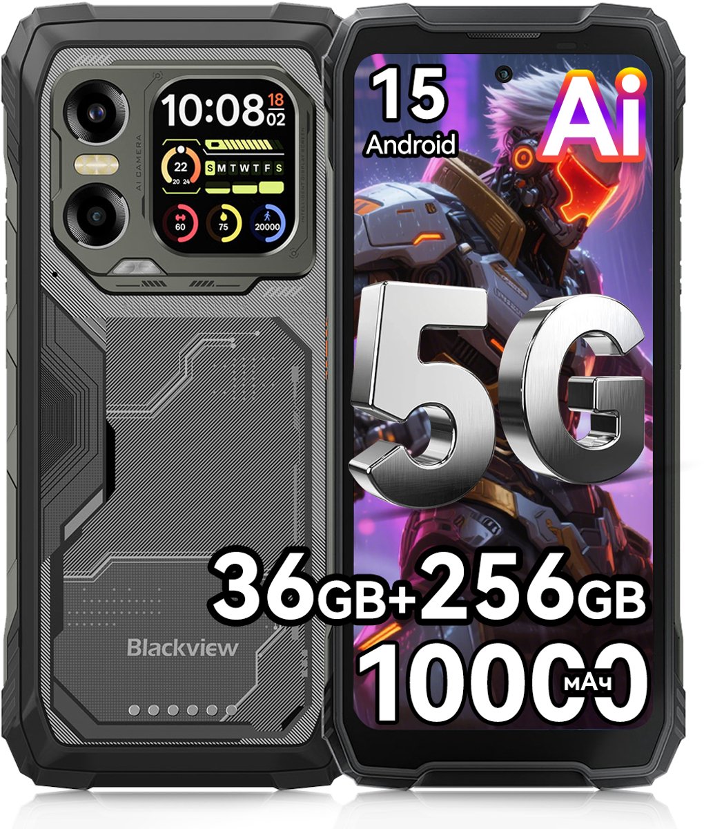 Blackview XPLORE X1 Robuuste Smartphone 5G - 36GB RAM - 256GB ROM - 10000mAh 55W - 6,78 inch 120Hz - IP68/IP69K Robuuste Telefoon - 108MP+50MP Camera - Android 15 - NFC GPS - Zwart