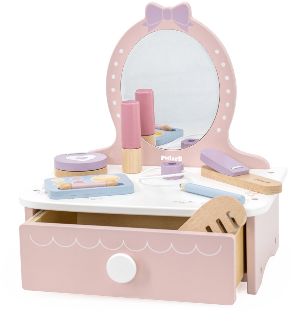 PolarB Houten Make-up Tafeltje - Kinder Kaptafel met Spiegel en Accessoires