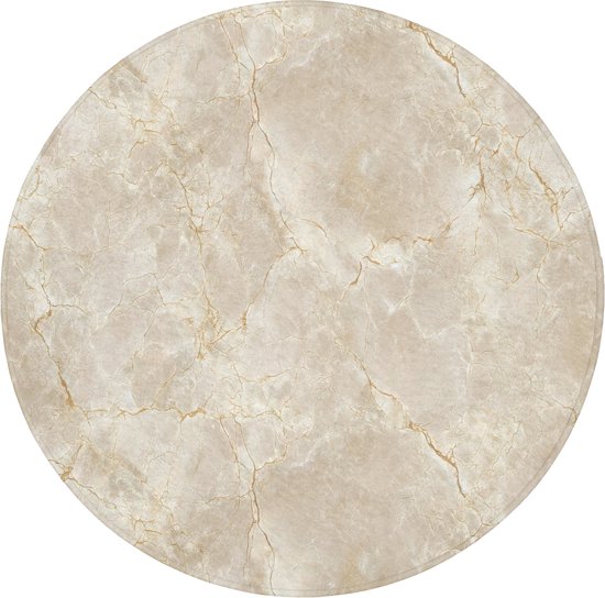 Ronde lichtbeige wc-mat 70 cm met marmerprint en gouden aders.