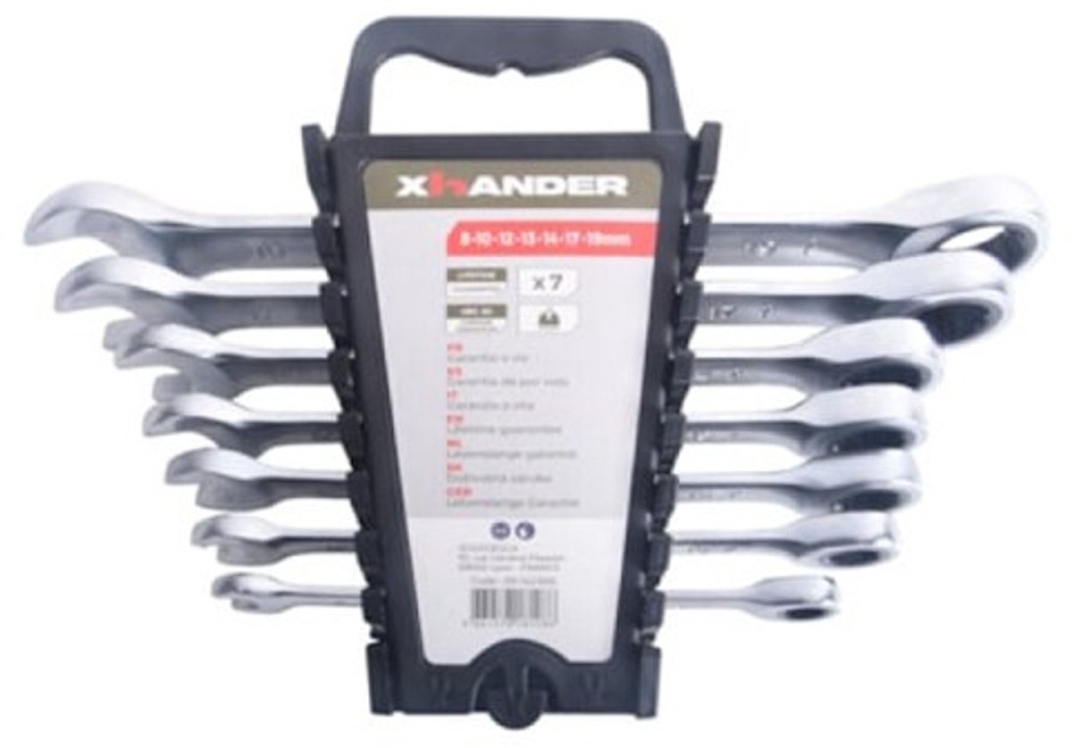 XHANDER Ringratelsteeksleutelset 7-delig - 8 tot 19 mm