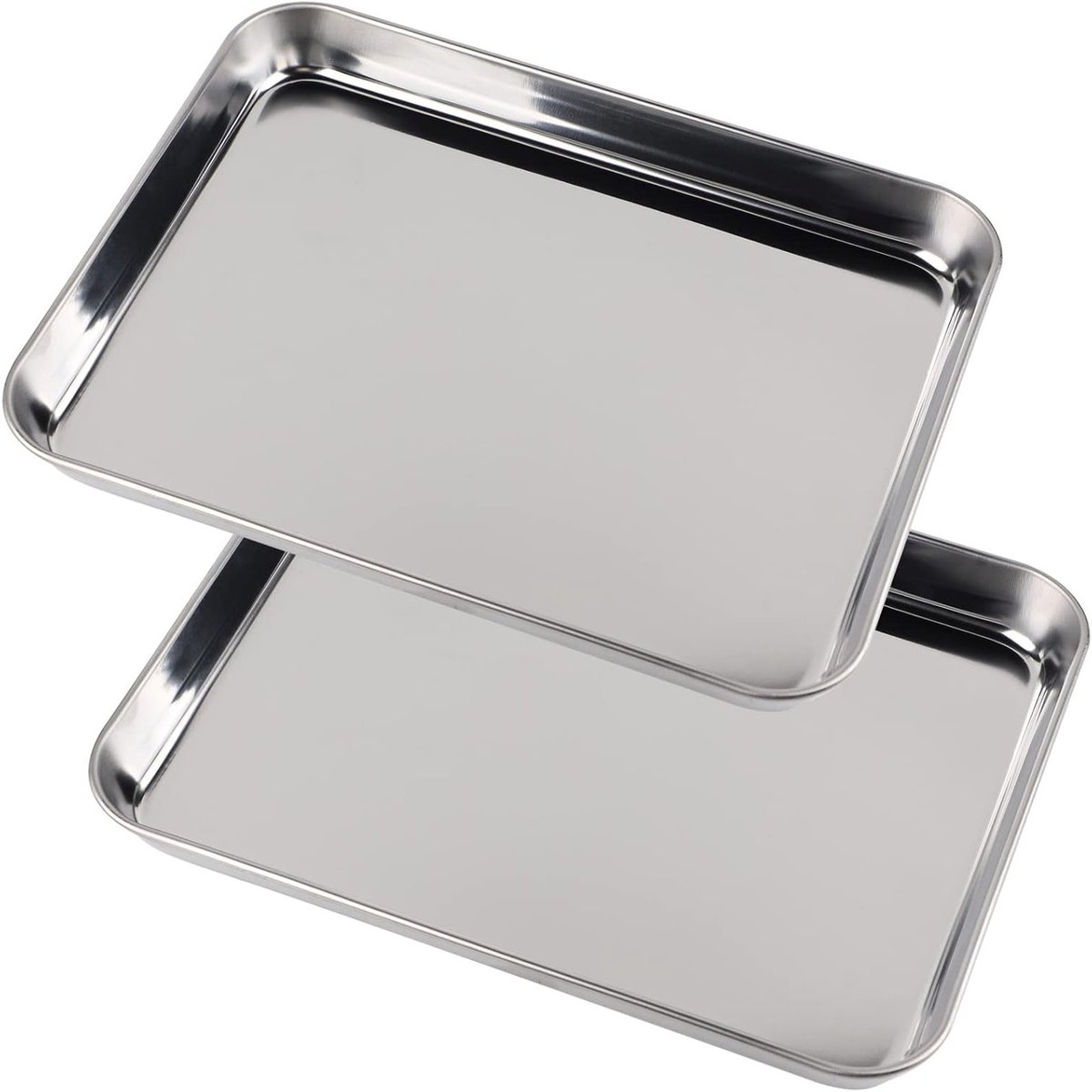 Set van 2 Kleine Bakplaten 26 x 20 x 2,5 cm - Rechthoekige Bakvorm voor Taarten, Grillen en Roosteren, Roestvrij Staal, Vaatwasserbestendig