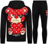 Trainingspak Heren Teddy Bear- Joggingpak Heren Volwassenen - Huispak Heren - 6052- Zwart/Rood