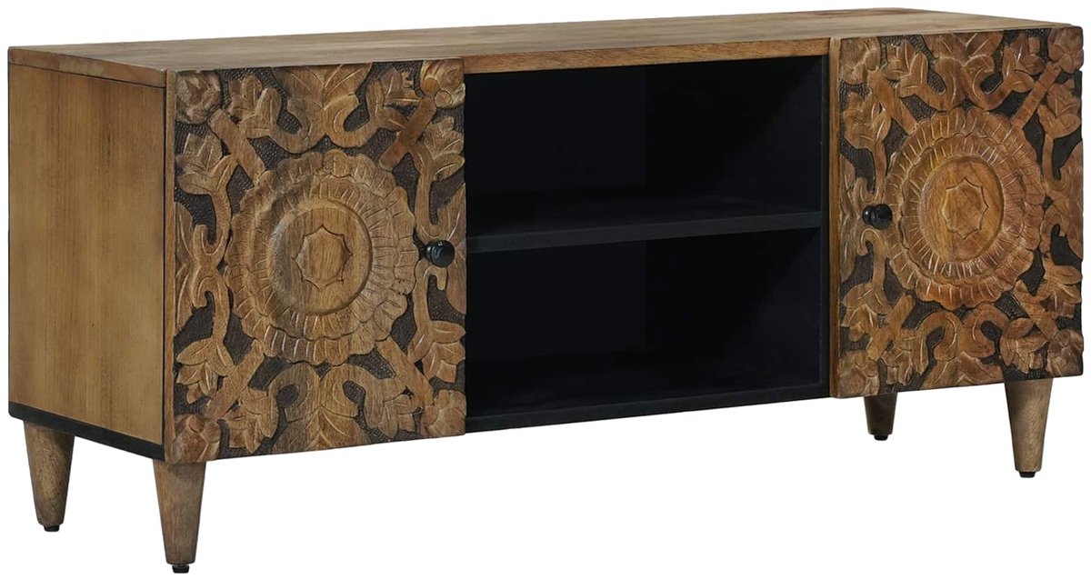 vidaXL - TV - Kast - met - opslag - Bruin - 105 - x - 33,5 - x - 46 - cm - Massief - Mango - Hout