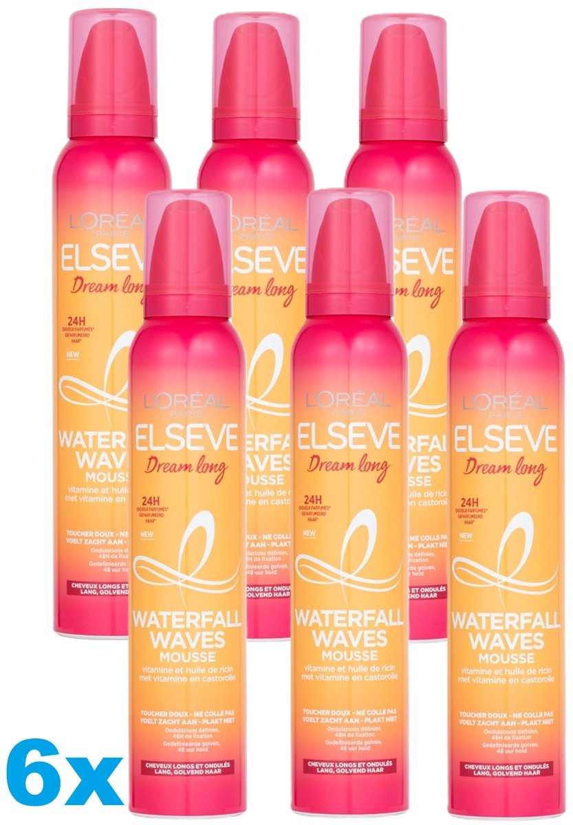 L’Oréal Elseve Dream Long Waterfall Waves Mousse – 6 x 200 ml – Voor Lang Golvend Haar – 24H Hold