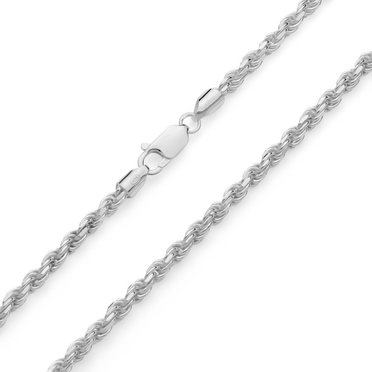 JUXE24-Koord ketting-rope chain-massief 925 zilver-4 mm breed-50 cm lang-22,5 gram-geslepen