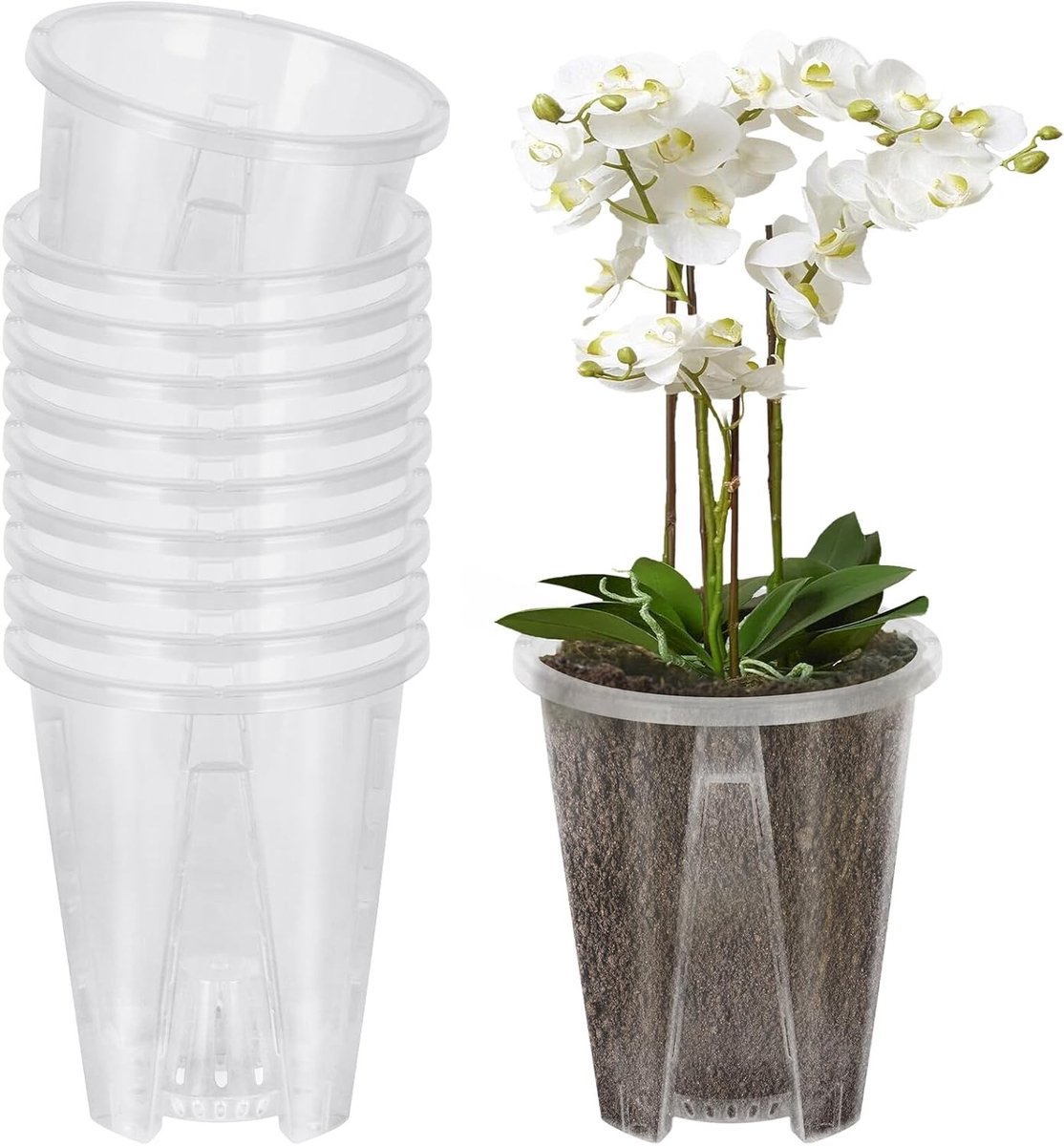 Orchideeënpotten van 10 cm van transparant plastic met drainagegaten voor zaailingen, ideaal voor binnen en buiten, perfect voor balkon en miniatuurplanten