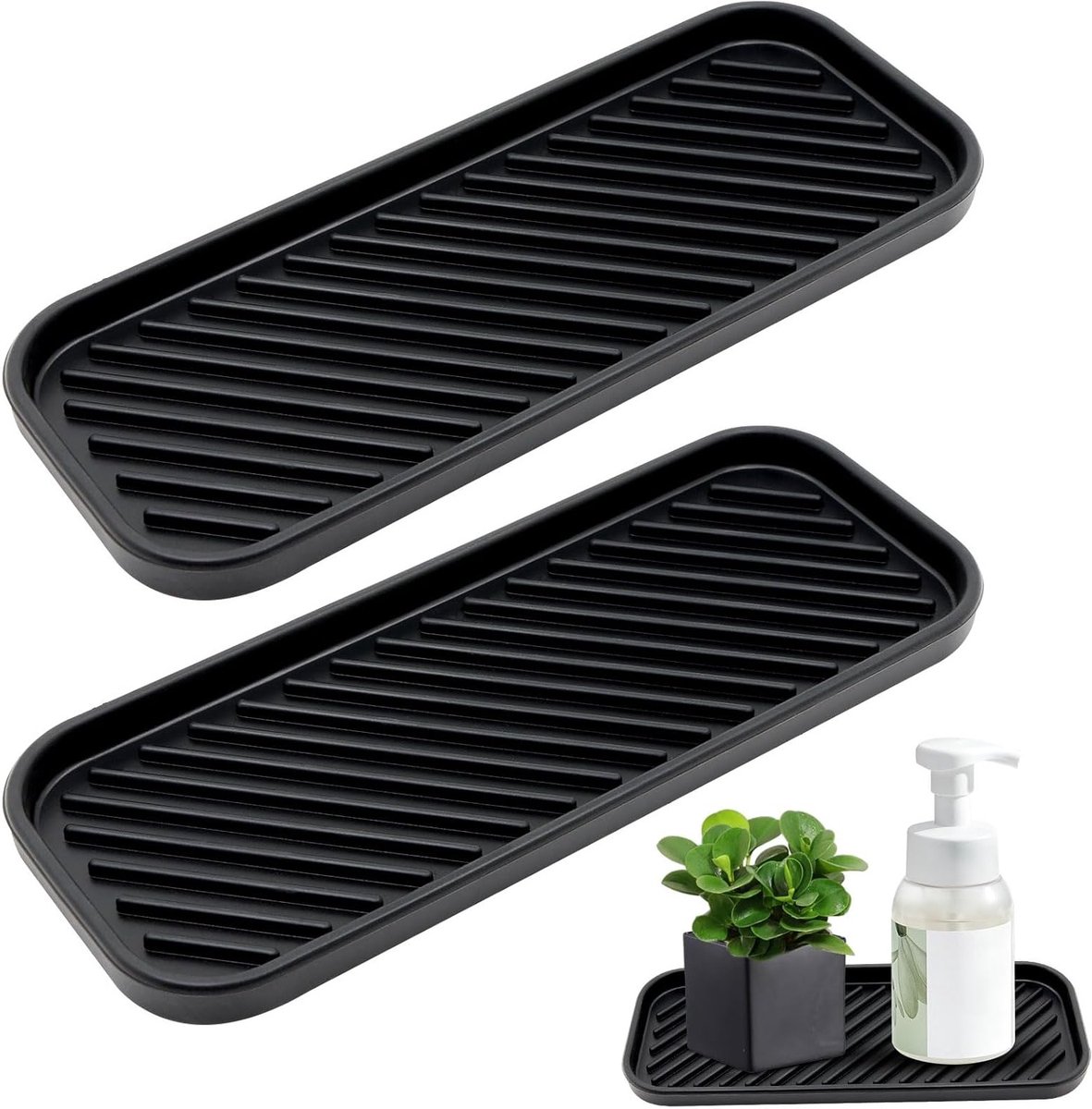 Praktische Siliconen Organiser voor de Keuken: Afvoer Mat, Spons Houder en Zeep Organizer (Zwart, 23 x 9 x 1.2 cm) - Ideaal voor Afwassen en Keukenaccessoires