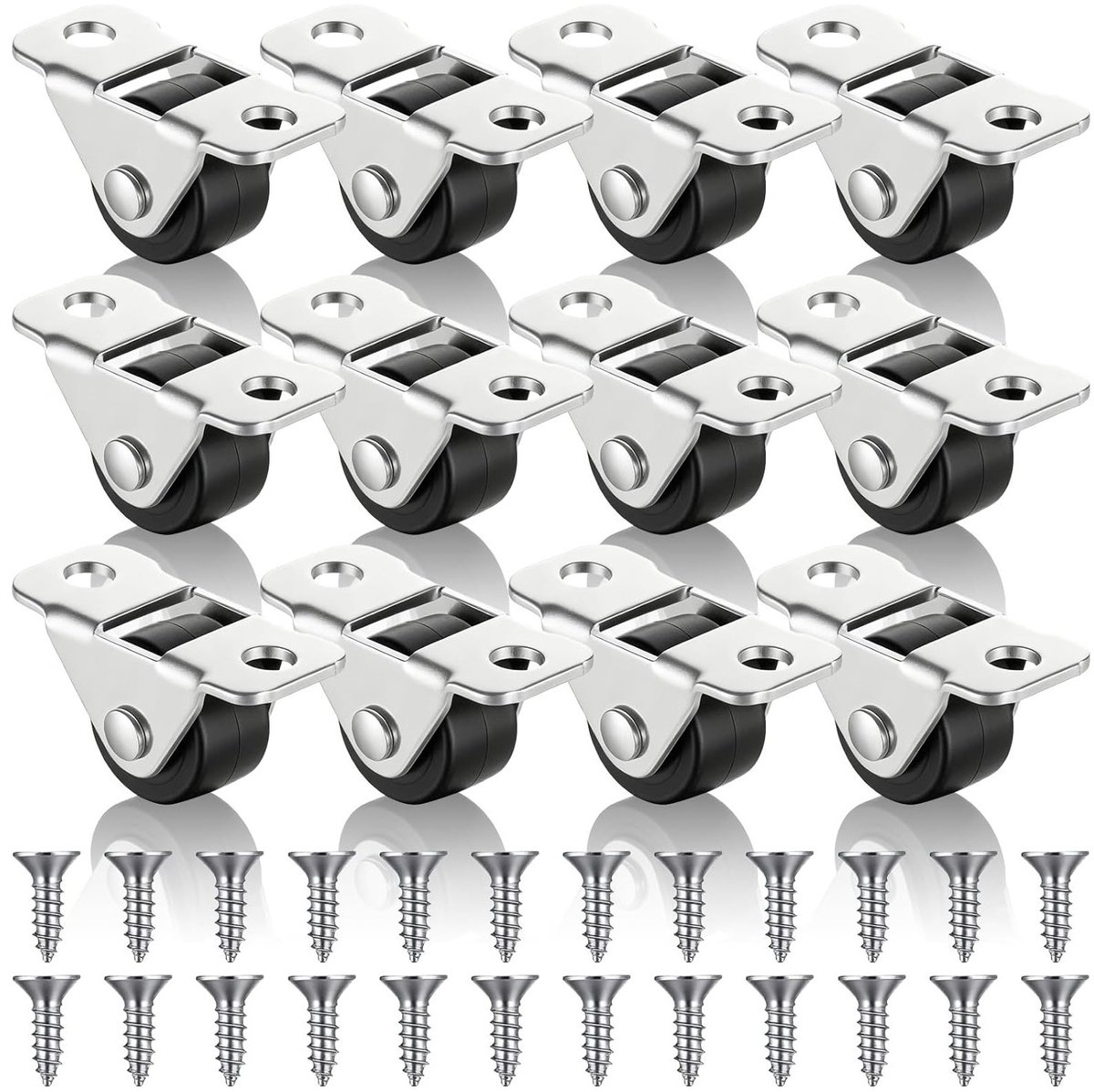 Mini Meubels Wielen 12mm Rubber Rollen met 24 Schroeven voor Stil Meubilair, Vloerbescherming en DIY Projecten