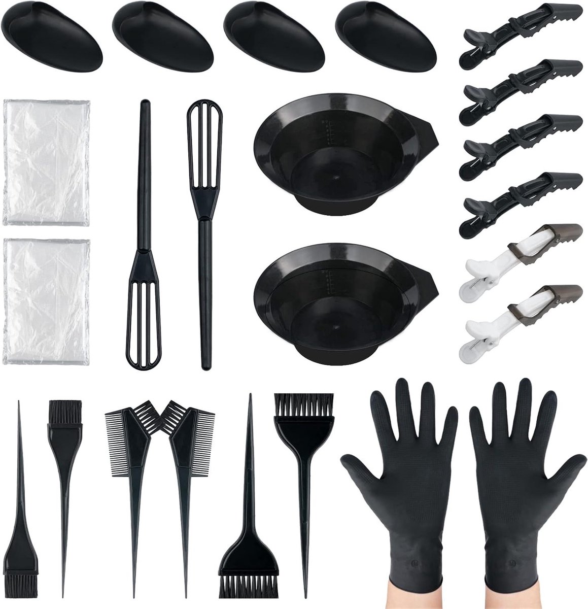 Complete Haarkleurset met 24 Stukken - Kleurborstel, Mengkom, Oordoppen en Handschoenen voor Professionele Haarverf Applicatie