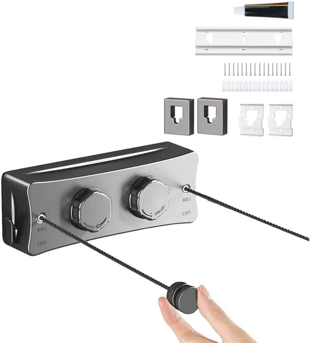 Verlengbare waslijn van 16,8 meter, dubbel kabelsysteem, ideaal voor buitengebruik, balkons en hotels