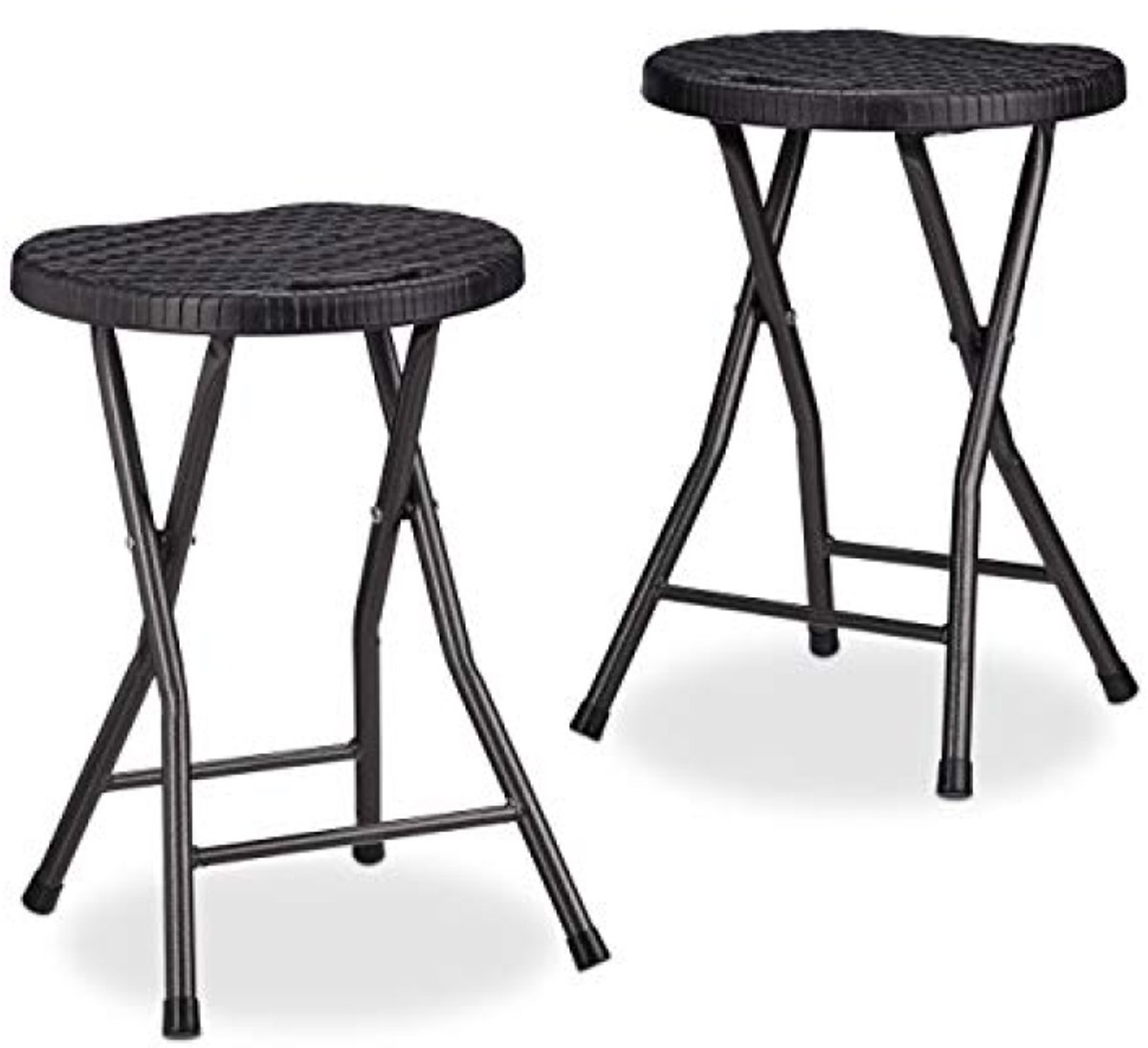 PromoHome Set van 2 Inklapbare Barkrukken BASTIAN - Rotan Look Kunststof - Weervast - 45 x 33 x 29 cm - Zwart