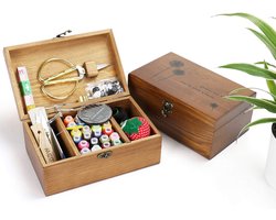 RoseFlower Wooden Sewing Basket with Sewing Set, Sewing Box, Basic Sewing Set, Sewing Accessories, Sewing Repair Kits - ShopVlot
