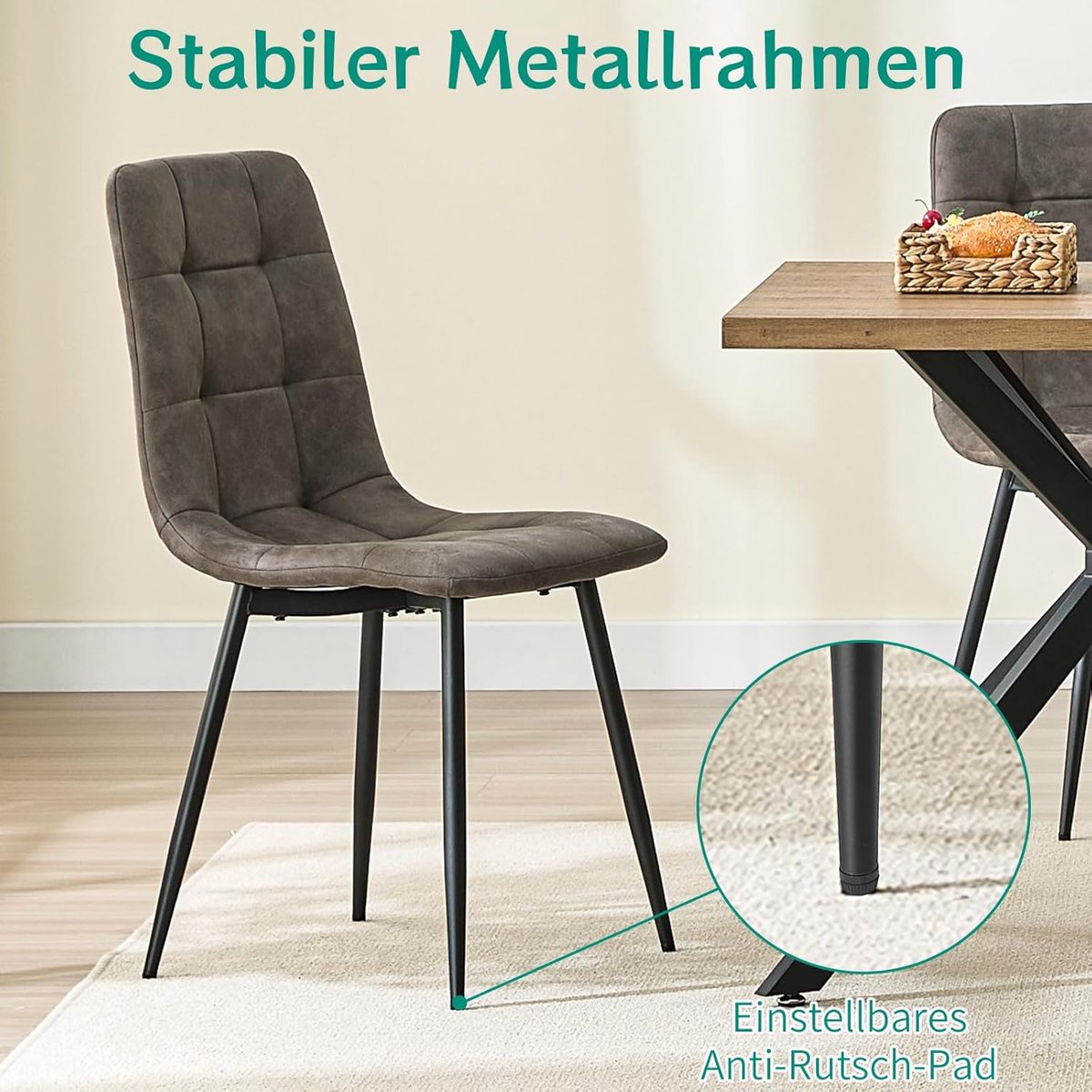 Modern Luxe Technische Stoffen Eetkamerstoelen Set van 2 met Rugleuning en Metalen Poten – 43 x 41,5 x 88 cm – Ergonomisch Comfort & Duurzaam Design