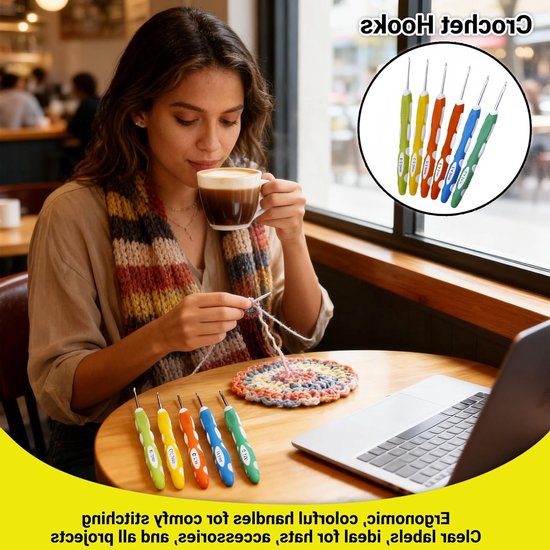 Set van 6 Breihaken – Aluminium Haaknaalden met Zachte Rubber Handgreep 2-4,5 mm, Ergonomisch Ontwerp voor Beginners en Gevorderden, Ideaal voor Haken en Breien — afbeelding 2
