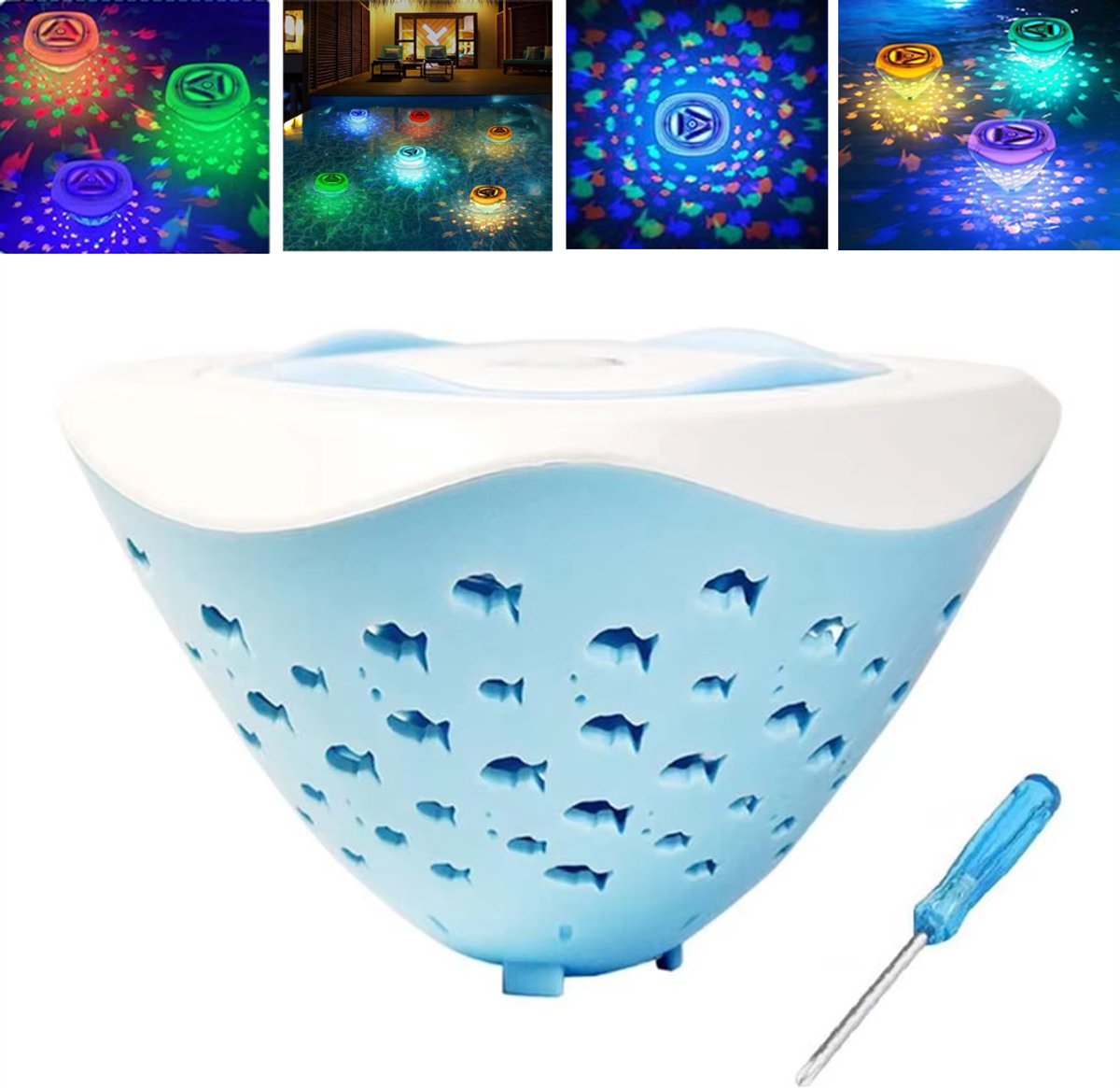 Drijvend badlicht, badspeelgoed voor kinderen, zwembadverlichting met kleurrijk vissenpatroon, waterdichte projectorlamp, voor badspeelgoed, vijver en feestdecoratie