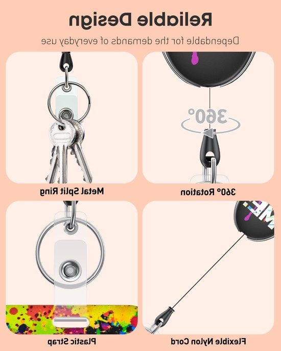 Retractable badge reel voor ID-kaarthouders met spetterprint, sterke keychain en duurzame ABS behuizing, ideaal voor werk en evenementen van Merkloos — afbeelding 4