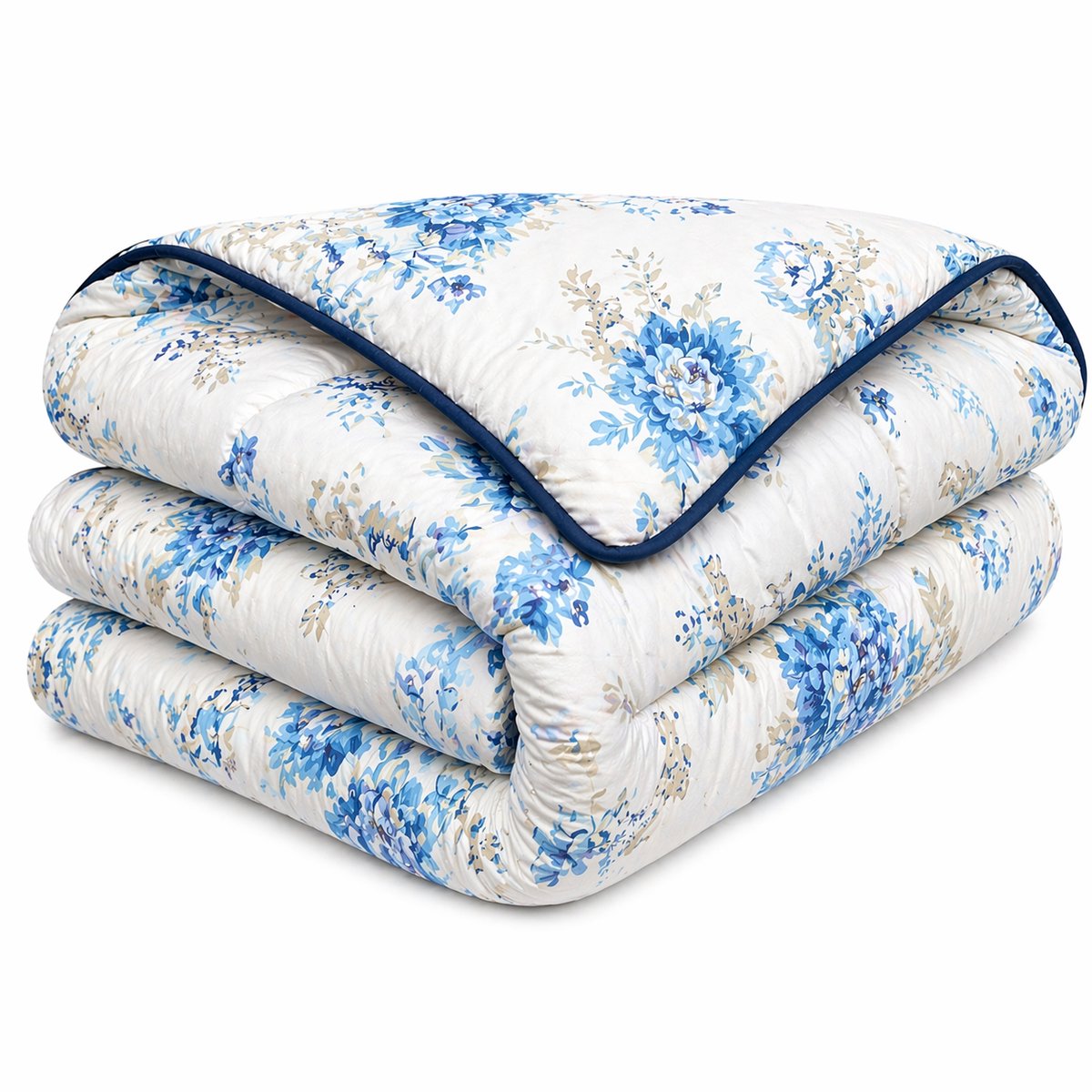 SlaapVaak SlaapSnel Dekbed - Klassiek Bloemen Dekbed - Dekbed zonder Overtrek - All Year Dekbed - Hoesloos Dekbed - Anti-Allergisch - Wasbaar - Tweepersoons - 200x200 cm - Wit/Blauw