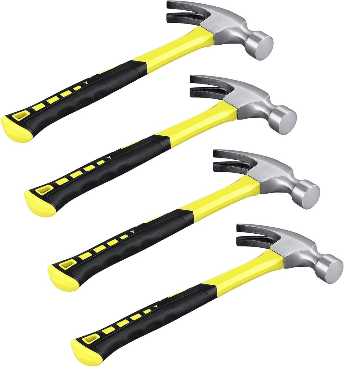 Klauwhamer 24 oz met ergonomische handgreep, stalen kop, 4-delig, ideaal voor klussen en doe-het-zelf projecten, geel en zwart